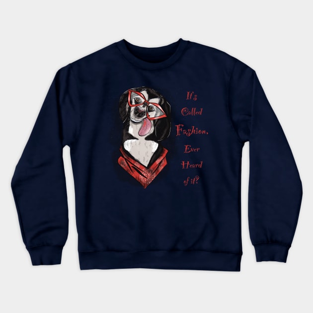 Fancy Black Dog In Red Glasses Crewneck Sweatshirt by Shadesandcolor